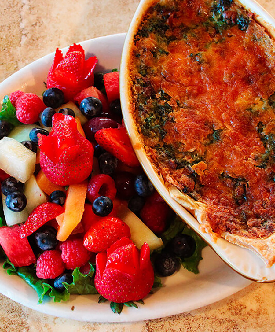 fruit dish and quiche